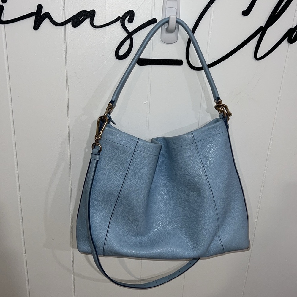 COACH Light Blue Leather 2 Way Shoulder Bag with Crossbody Strap EUC - Picture 11 of 16